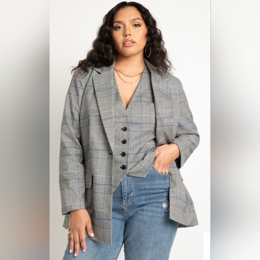 Eloquii womens plus size plaid blazer size 14